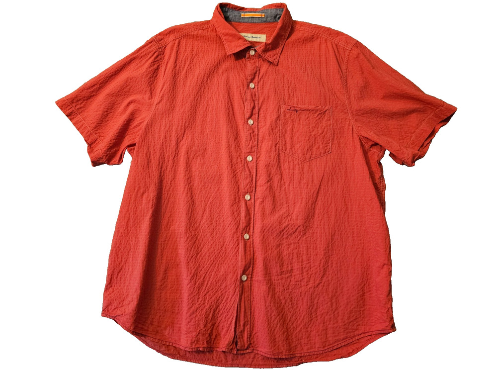 Tommy Bahama Mens Button Front Hawaiian Shirt Orange Coral Short Sleeve Size XXL